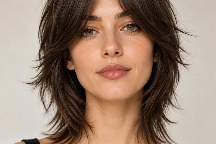 shag with curtain bangs for oval face